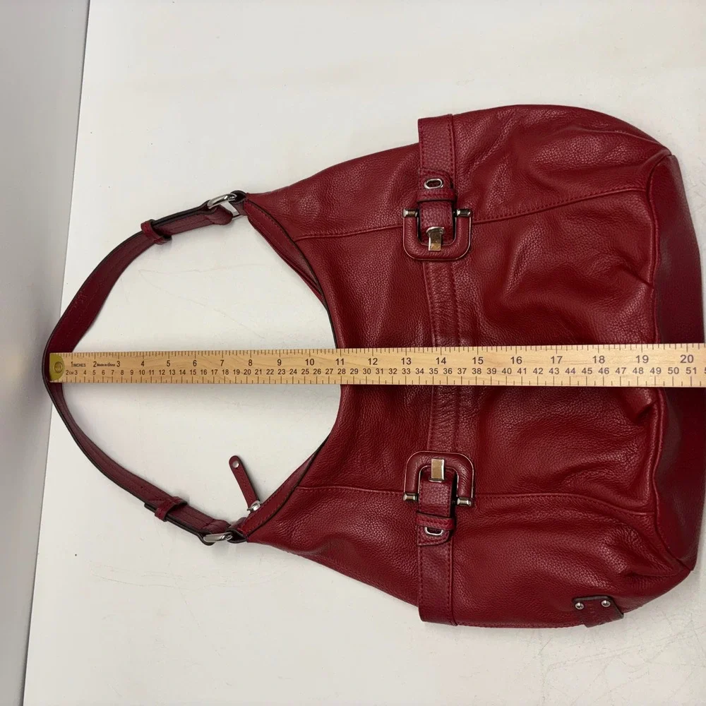 Tignanello Hobo Shoulder Bag Pebbled Leather Red Silver Hardware Buckle Y2K